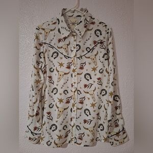 NWOT COTTON & RYE Western Motif Blouse in White and Gold